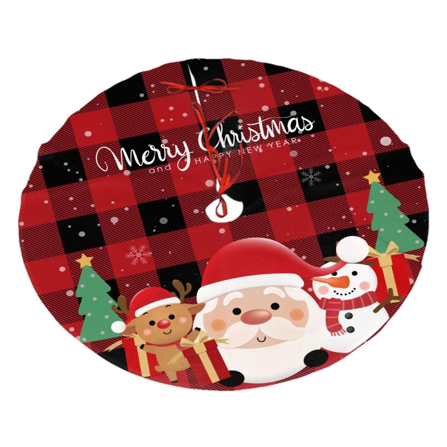 Buffalo Plaid Santa Claus Deer Snowman Christmas Tree Skirt 48" Xmas Tree Mat for Christmas Decorations Holiday Ornaments
