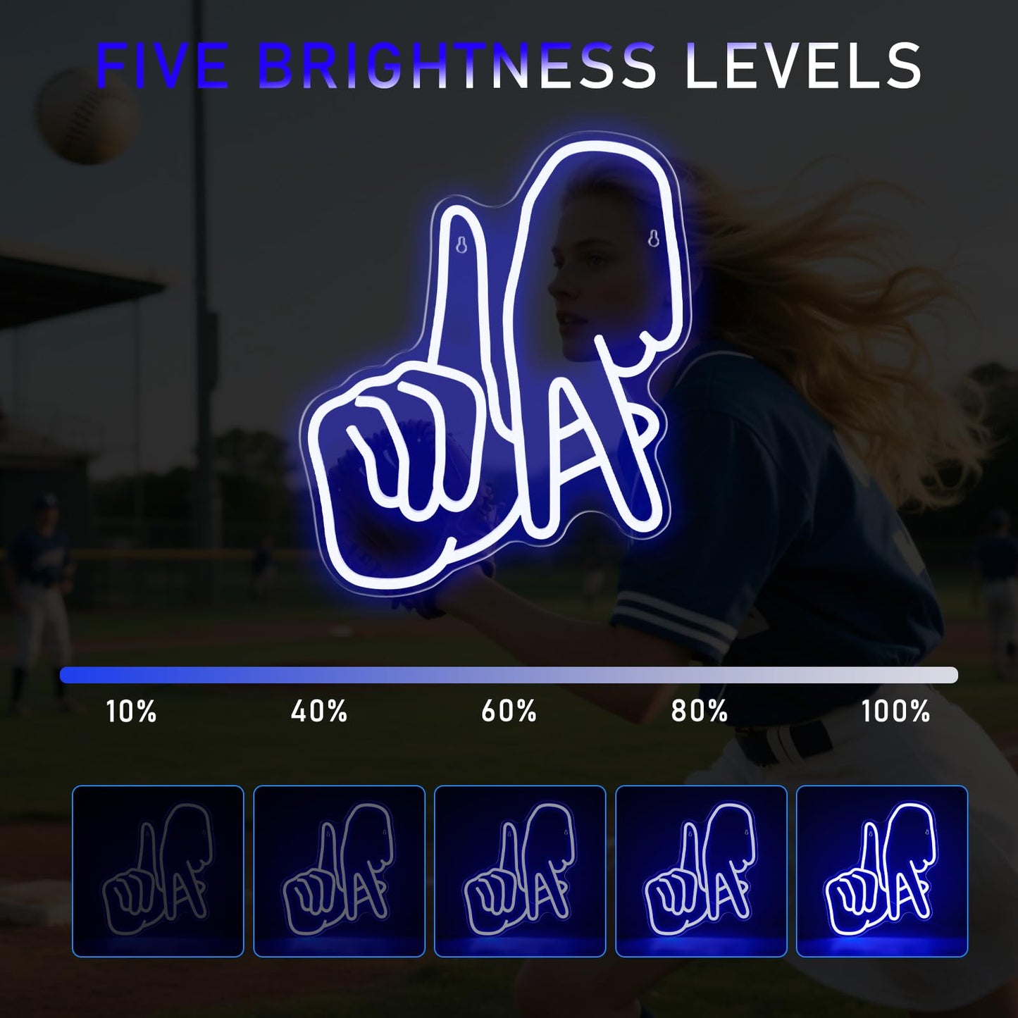 Los Angeles Neon Sign for Garage Wall Decor LA Baseball Gesture Neon Lights for Man Cave Dimmable Baseball Team Logo Led Sign Bedroom Party Birthday Gift for Fans