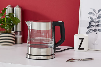 SEVERIN Glass Kettle, Powerful and Compact Kettle in High-Quality Design, Electric Kettle with Limescale Filter, Stainless Steel/Black, WK 3468, Kettle for 1 Litre