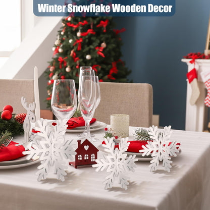 Qunclay 20 Pcs Wooden Snowflake Decorations 3D Snowflake Tabletop Decor Winter Signs and Centerpiece for Winter Wonderland Decorations Xmas Tiered Tray Decor(White)