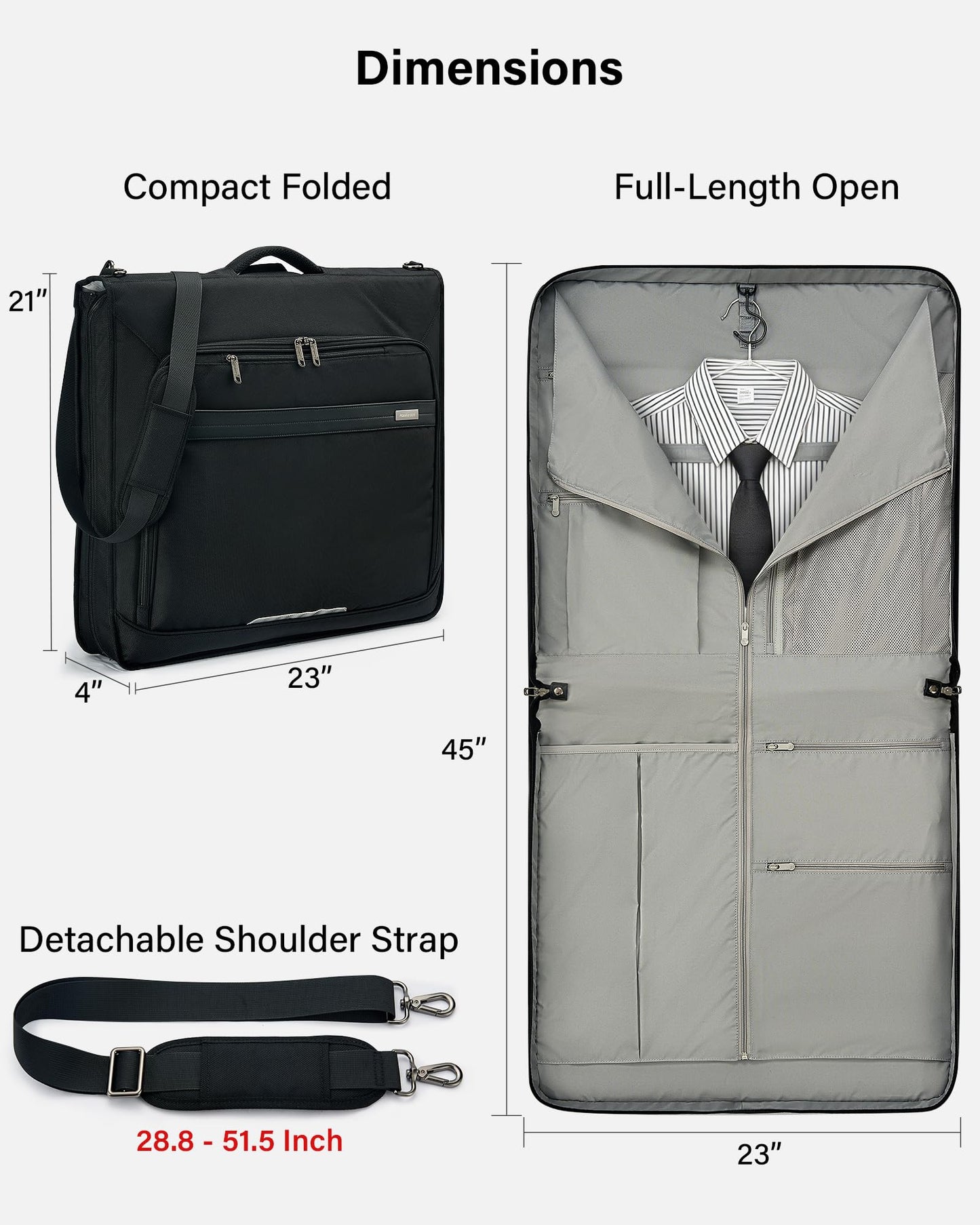Hanke Premium Garment Bags for Travel, Business Travel Suit Bag with Wrinkle-Free System, Fits 4 Suits & 17.3'' Laptop, Carry On Garment Bag with Shoe Compartment, Shoulder Strap, Black