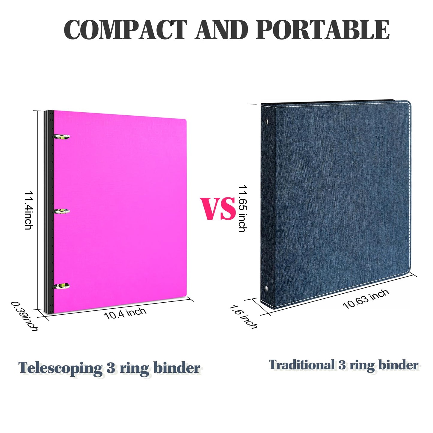 INFUN 1 INCH Telescoping 3 Ring Binder - 4PCS, Portable Plastic Binder with Telescoping Spine ，3 Ring Binders with Foldable Front Cover Holds 8.5" x 11" Paper for School,Office and Homes