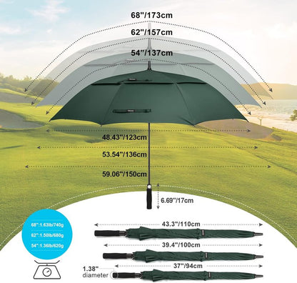 Extra Large Golf Umbrella - Automatic Open, Windproof Double Canopy | 54-80 Inch, UV Protection, Multiple Colors