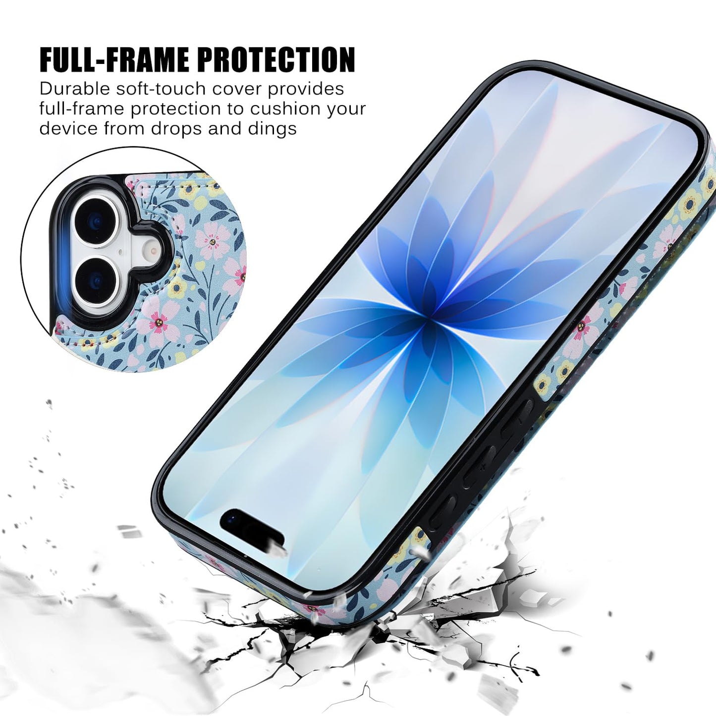 JOYAKI Compatible with iPhone 17 Wallet Case with Card Holder, Flip PU Leather Kickstand Case with Screen Protecor, Double Magnetic Clasp with Screen Protector Cover 6.3" -Sunny Day Bloom