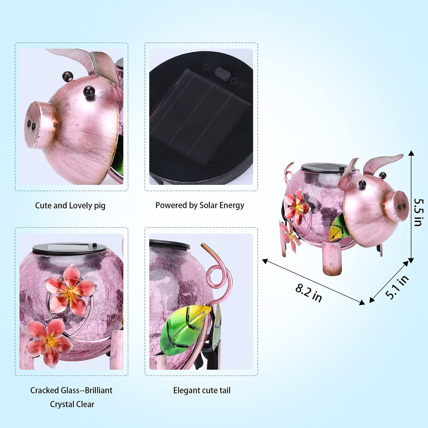 MUMTOP Solar Lantern - Outdoor Waterproof Lights, Pig Yard Decorations, Decorative Tabletop Ornaments for Garden Decor
