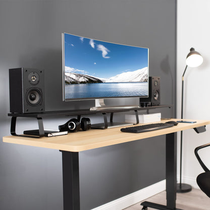 VIVO 55 inch Extra Long Monitor Stand, Wood & Steel Desktop Riser, Multi Screen, TV, Keyboard, Laptop, Ergonomic Desk and Tabletop Organizer, Black, STAND-V000D5