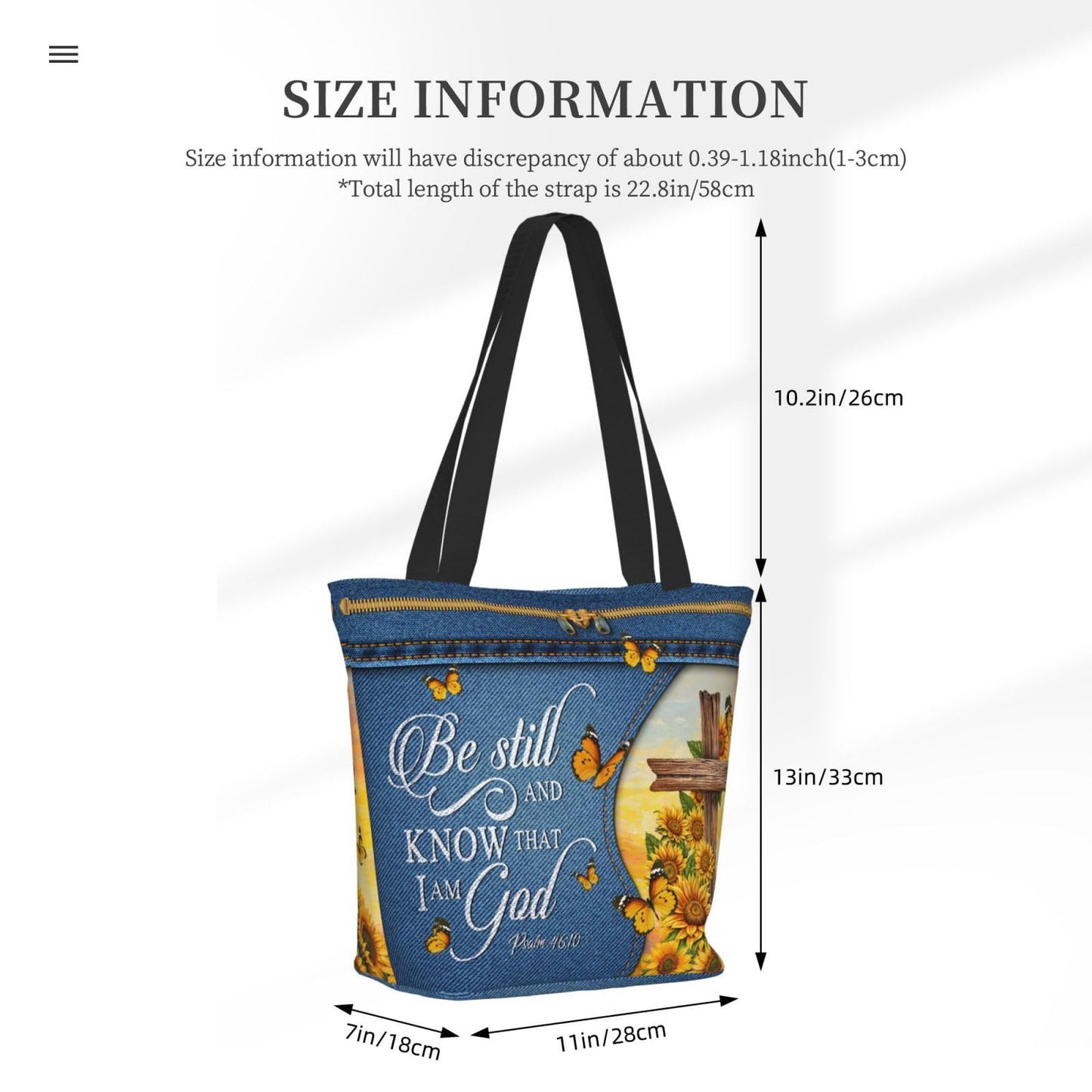 Sunflower Butterfly And Cross Bible Print Tote Bag Christian Gift Bible Women'S Handbag Christian Gifts Zippered Inspirational Tote Bags For Women Bible Verse Shoulder Bag Art Tote For Fit Work