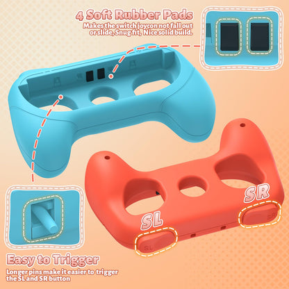 [Switch 1/2 Compatible] FASTSNAIL Grips for Nintendo Switch2 (2025)/Switch&OLED for Joy-Con2, Wear-Resistant & Anti-Slip Controller Grips Handle Kit, Switch2 Joycon Holder Accessories (Orange,Blue)