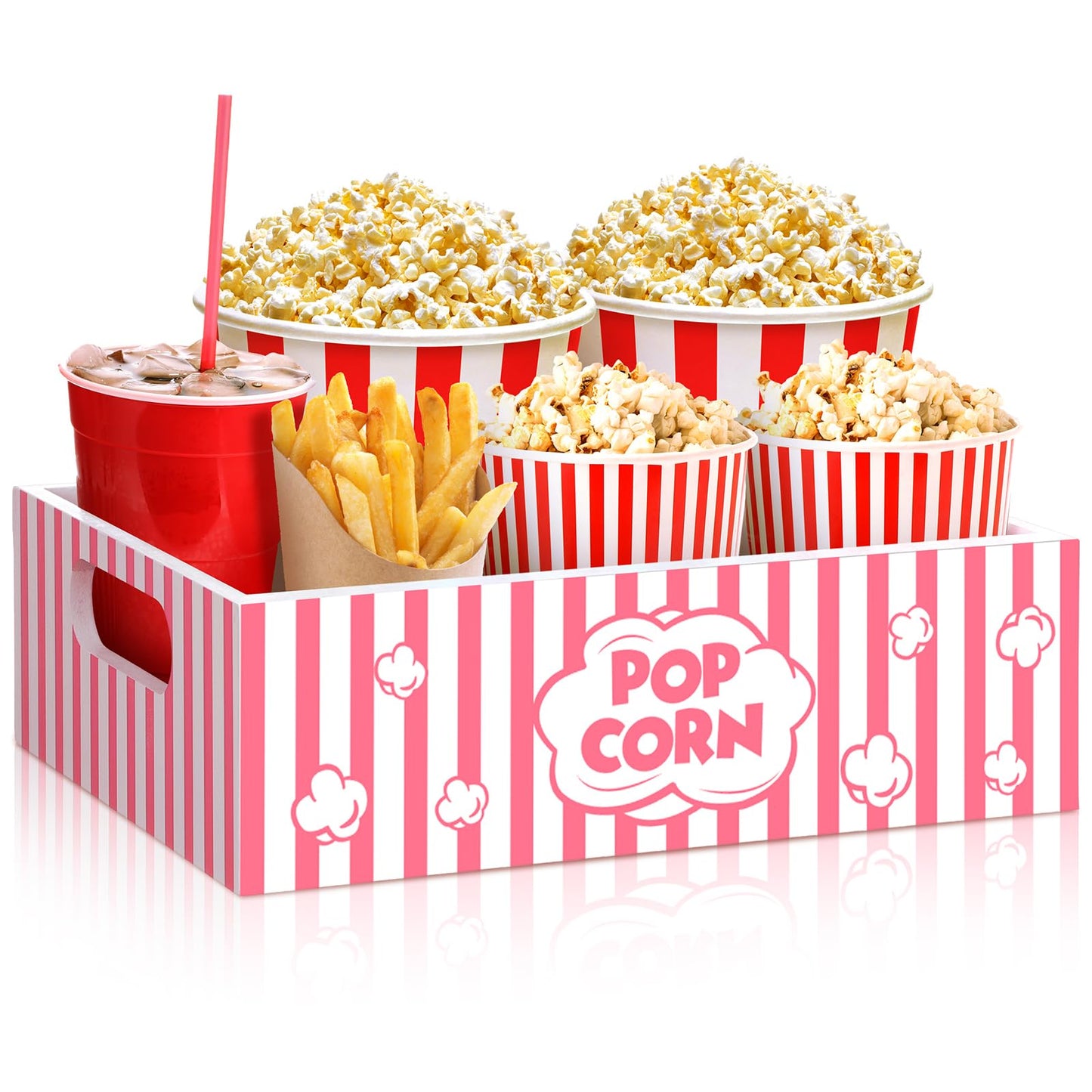 Movie Night Supplies Snack Trays with Handles Reusable Wooden Movie Gift Basket for Theater Popcorn Bucket Bowl Box Container Family Room Decor(Cute)