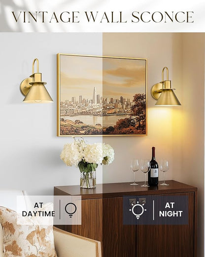 Gold Wall Sconces, HWH Indoor Wall Lights, Gooseneck Barn Wall Lamp, Brass Wall Sconce Light for Bedroom Living Room Kitchen, Gold Finish, 5HZG56B BG