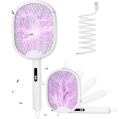 WOCVRYY Electric Fly Swatter 3 in 1 Bug Zapper Racket with 4000V 1800mah Battery 5-Layer Safety Mesh 180° Foldable Electric Mosquito Swatter Suitable for Indoor or Outdoor
