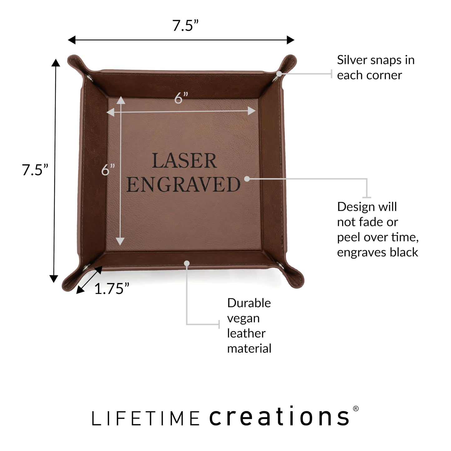 Lifetime Creations Personalized Valet Tray (Brown) - Custom Engraved Vegan Leather Snap Catchall, Gifts for Groomsmen