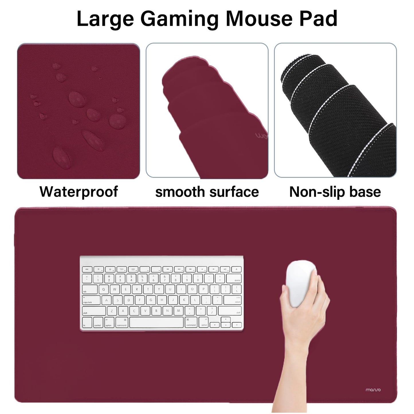 MOSISO Keyboard Mouse Pad Set, Large Gaming Mousepad&Keyboard Wrist Rest&Mouse Wrist Rest&Coaster, Ergonomic Non-Slip Mousepad&Easy Typing Cushion with Memory Foam for Home Office, Wine Red