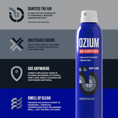 Ozium 3.5 Oz. Air Sanitizer & Odor Eliminator for Homes, Cars, Offices and More, Carbon Black Scent, 4 Pack