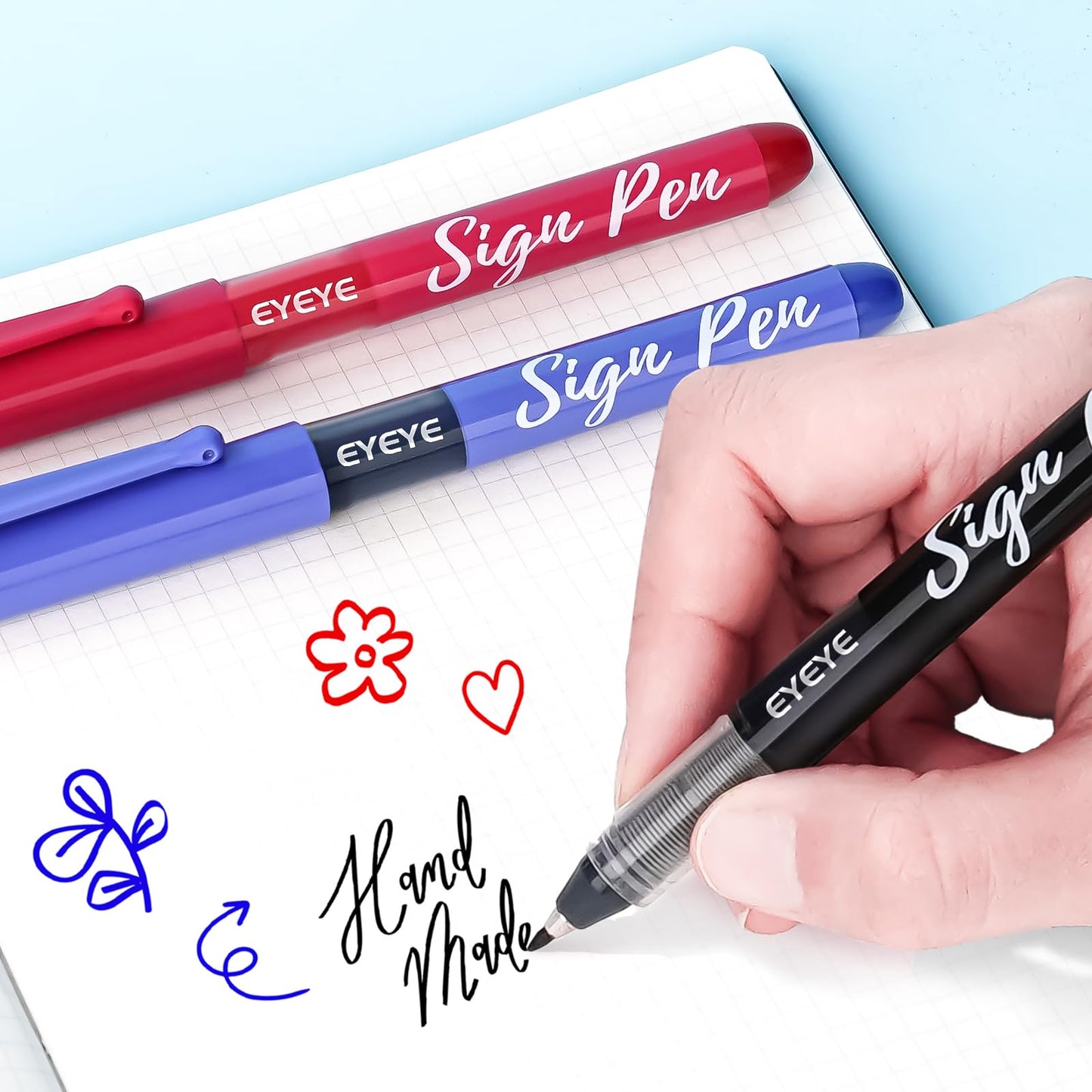 EYEYE Sign Pens 9 Pack (Black Blue Red)- 1.0mm Nib Tip - 0.6mm Line, Liquid Ink Sign Pen Smooth Writing - Fineliner Marker Pens Quick Drying