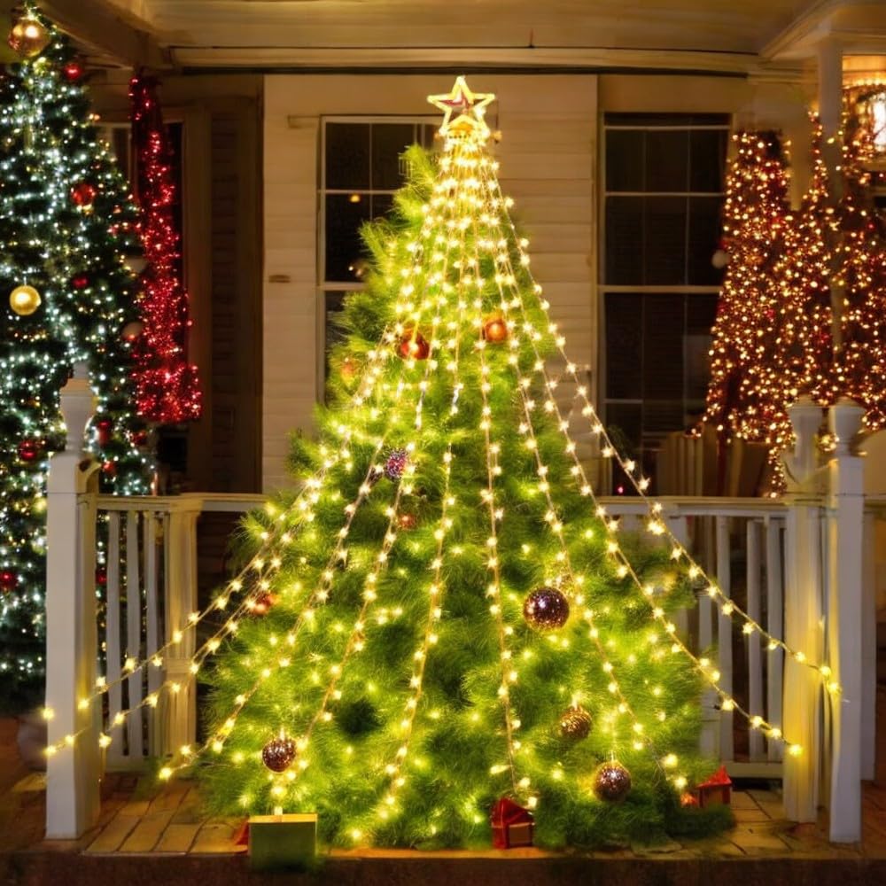 ZTX Christmas Star String Lights,11 Lighting Modes Christmas Decorations Clearance Outdoor 11Ft Waterfall Christmas Tree Lights for Christmas,New Year,Birthday(Warm White)