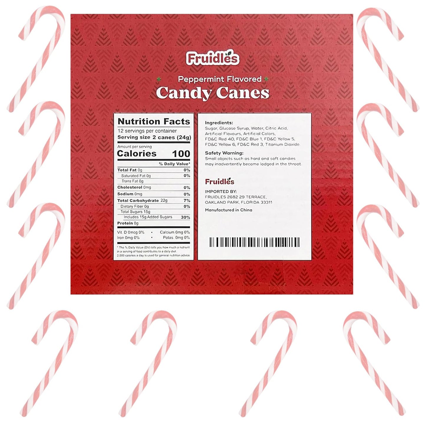 Fruidles 48-Pack Christmas Candy Canes Suckers, Peppermint Flavor, Individually Wrapped (48-Pack)