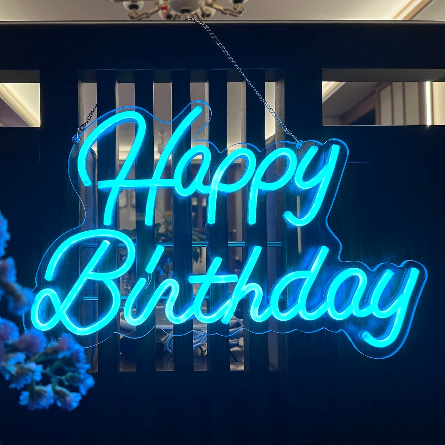 Happy Birthday Neon Backdrop Wall Decor Lights for Home Decor Bar Cafe Christmas Anniversary Party with Dimmable Switch Reusable All Birthday Party Decor Neon Signs (16.5x10 Inch Ice Blue)
