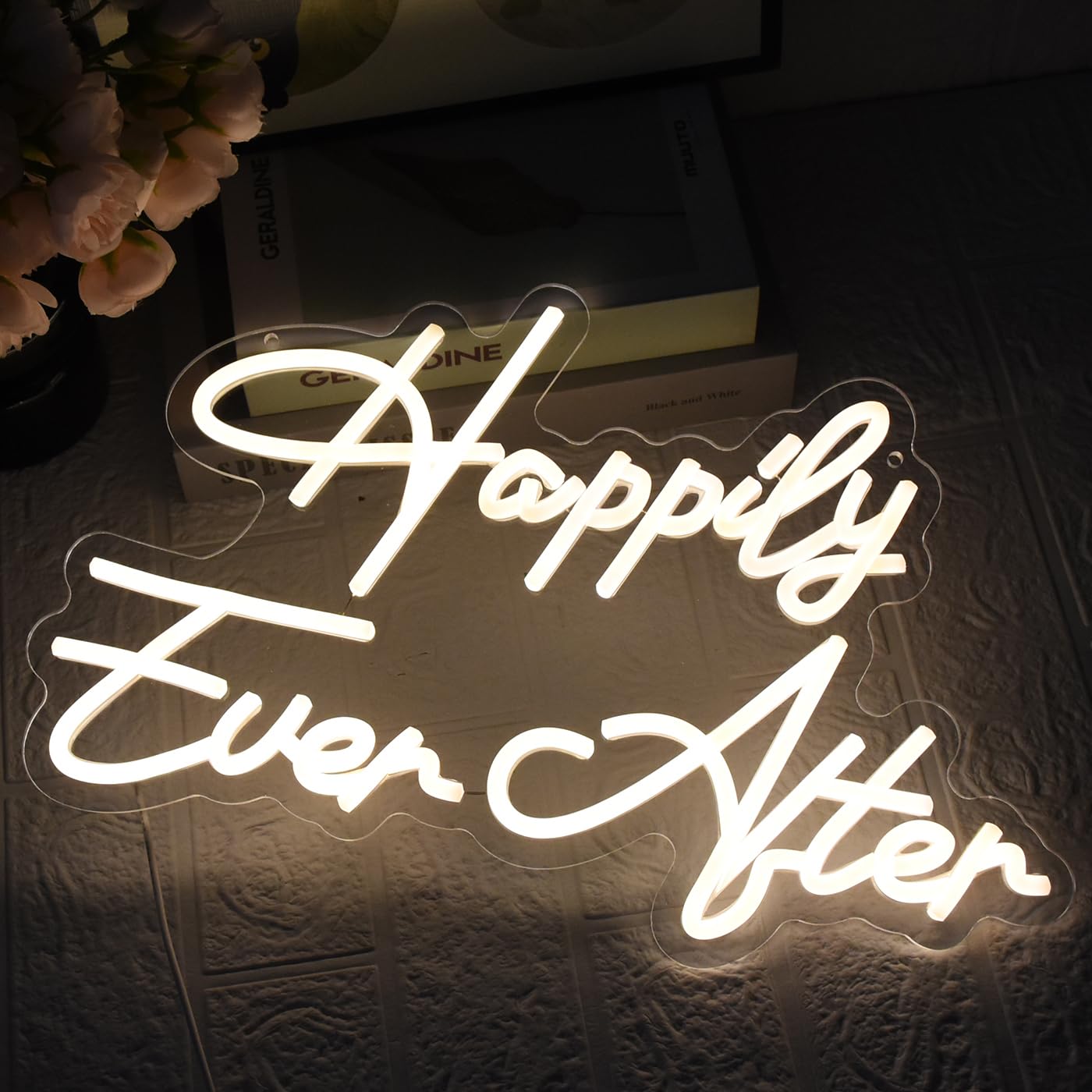 UExnkj-Y Happily Ever After Neon Sign for Wall Decor, Wedding Neon Lights Sign Dimmable USB Powered LED Sign for Bedroom Home Bar Wall Decor Anniversary Valentine's Celebrations Wedding Party