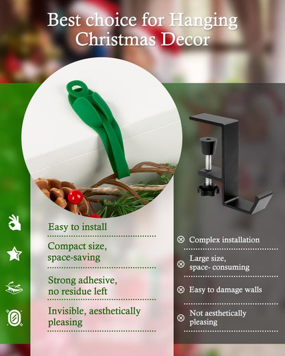Duseu 20 Pcs Christmas Garland Ties, Garland Hangers for Mantle, Fireplace Stocking and Wreath Hanger Hooks Silicone Adhesive Straps Holder for Door Frame