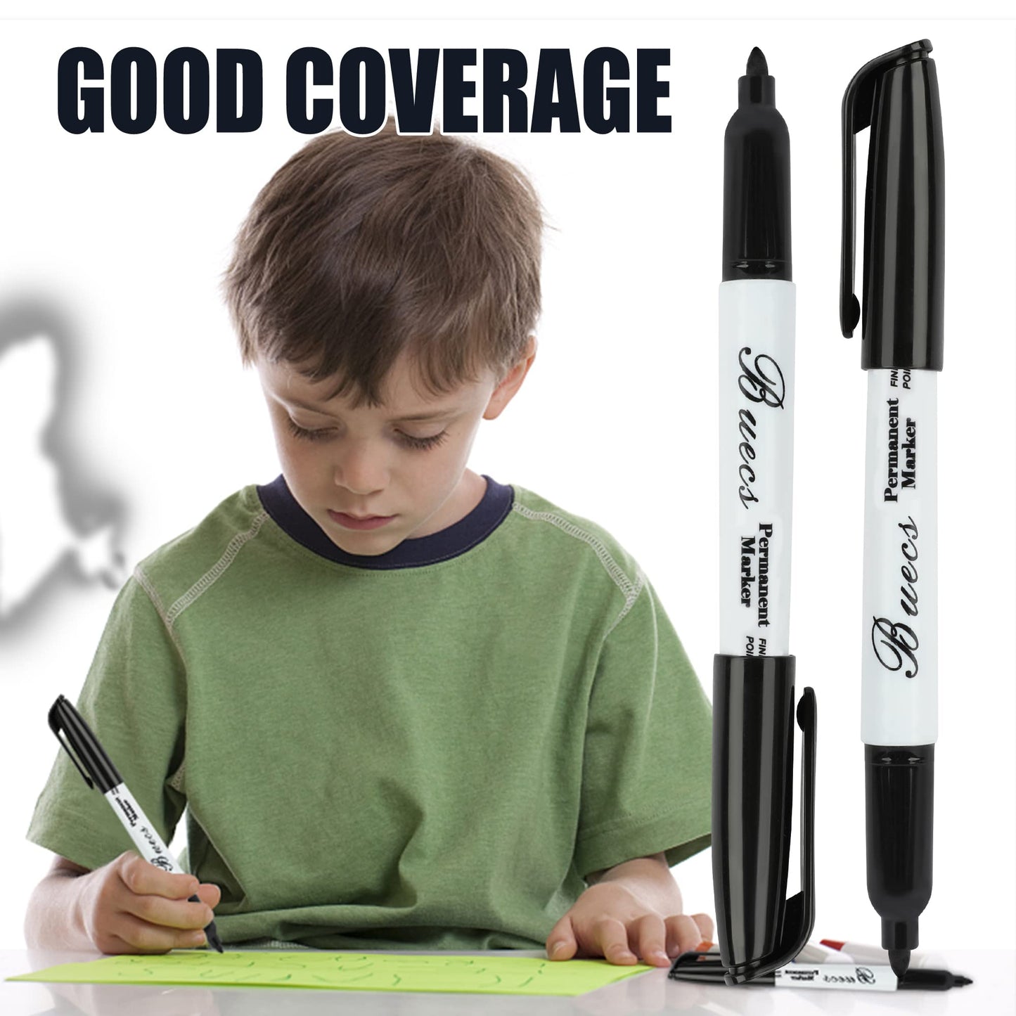 Buecs Permanent Markers, 80 Count Black Permanent Markers, Fine Point, Waterproof & Smear Proof Markers, Quick Drying, Office Supplies for School, Office, Home