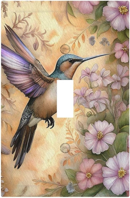 Decorative Art Light Switch Covers Blossom & Hummingbird Single Toggle Wall Plate Decorative Switchcover Electrical Switchplate for Home Decor