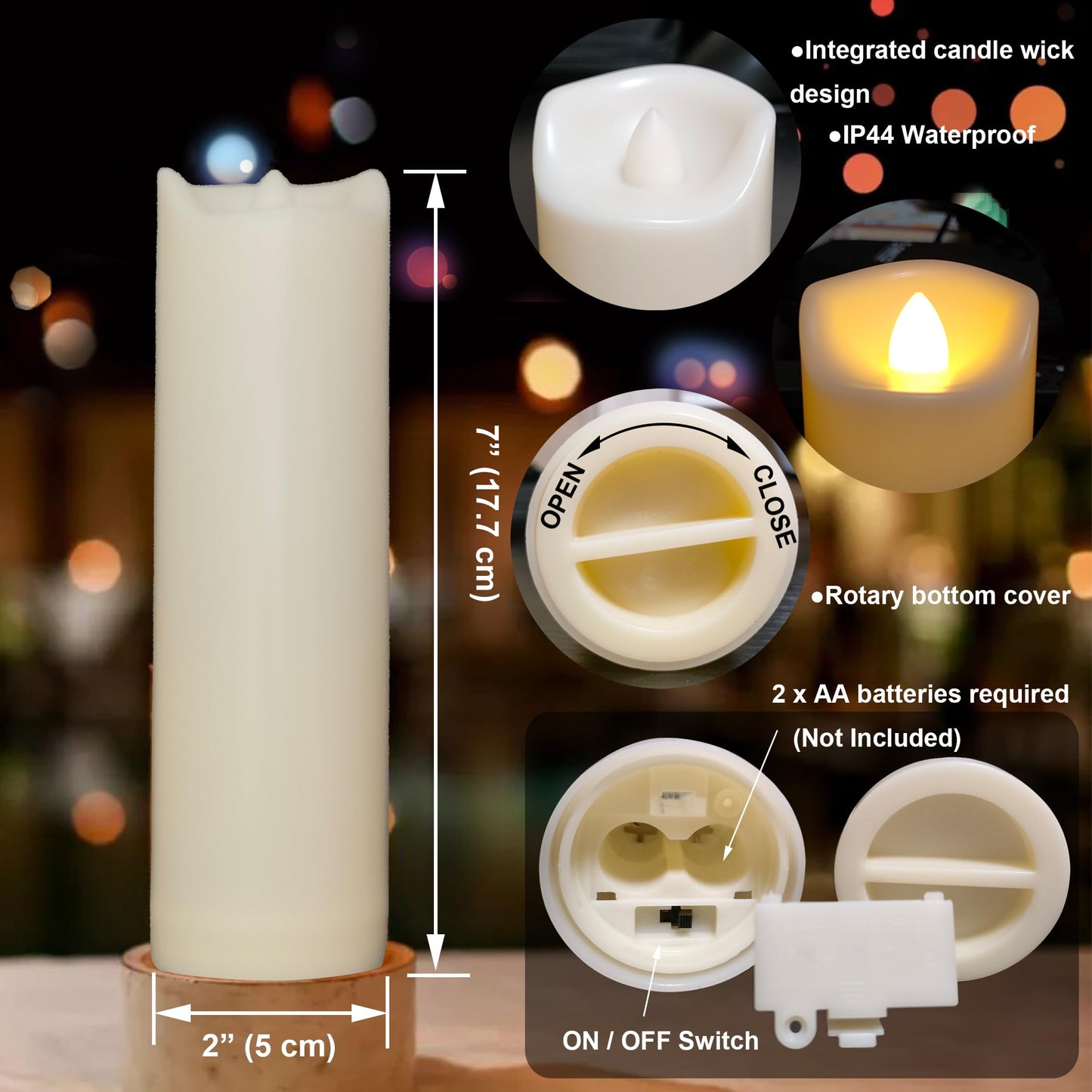iZAN 4 Pack Flameless Battery Operated LED Pillar Candles with Remote Outdoor Waterproof Flickering Decorative Lights for Halloween Christmas Home Kitchen Décor Wedding Party Event Decorations 2”x7”