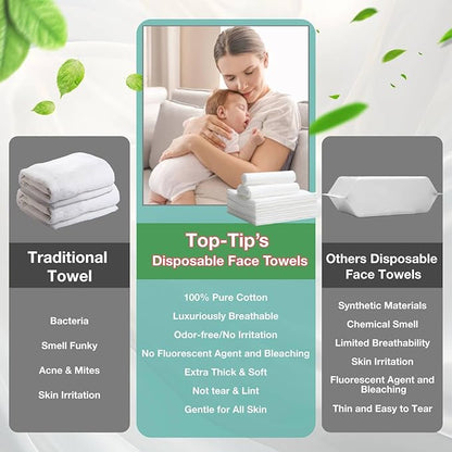 100% Pure Cotton Disposable Face Towel, Soft & Skin Friendly Face Towelettes