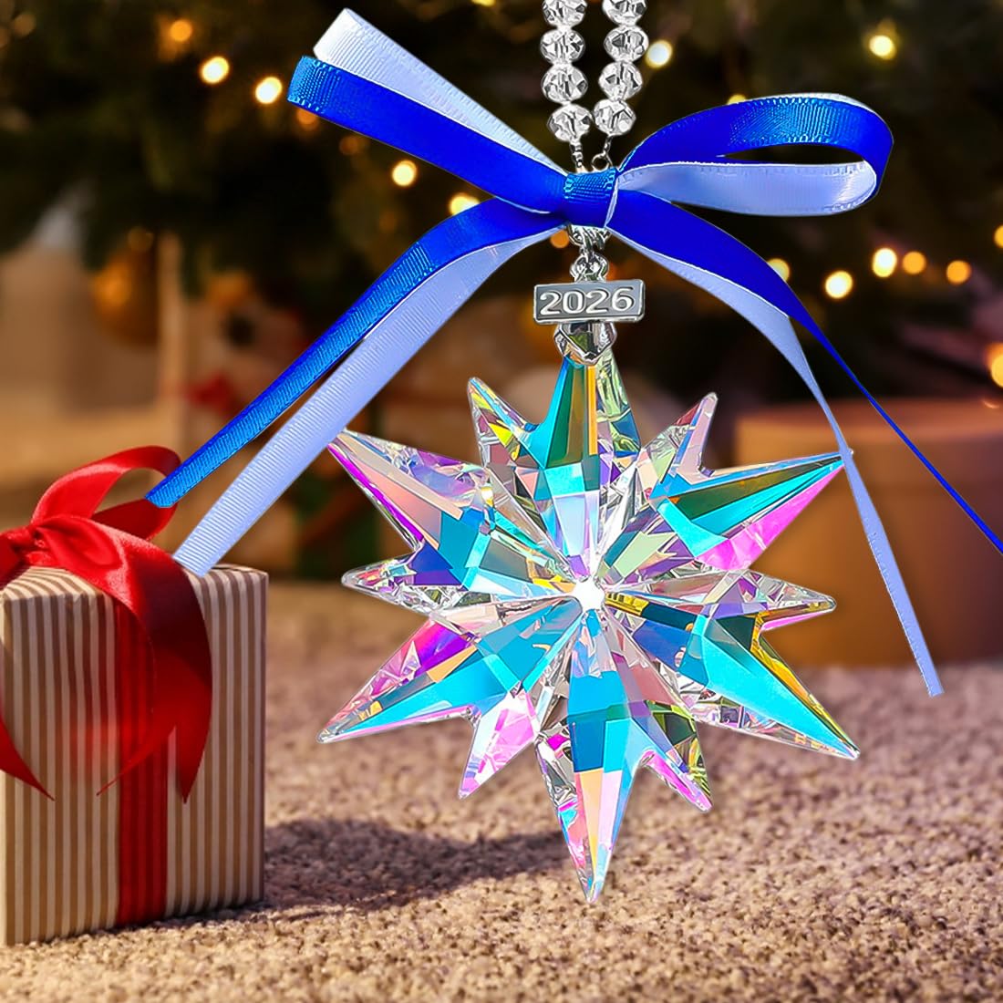 2026 Annual Christmas Ornaments Crystal Snowflake Star, Sparkly Crystal Ornaments for Christmas Tree, Beautiful Christmas Ornaments for Women Girls
