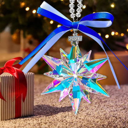 2026 Annual Christmas Ornaments Crystal Snowflake Star, Sparkly Crystal Ornaments for Christmas Tree, Beautiful Christmas Ornaments for Women Girls