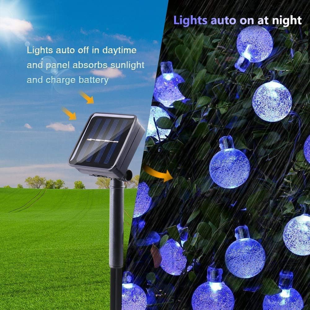 Toodour Solar String Lights Outdoor, 56ft 100 LED Globe String Light with 8 Mode, Waterproof Crystall Ball Lights Solar Patio Lights for Garden, Lawn, Patio, Gazebo, Yard, Outdoor Decor - Blue