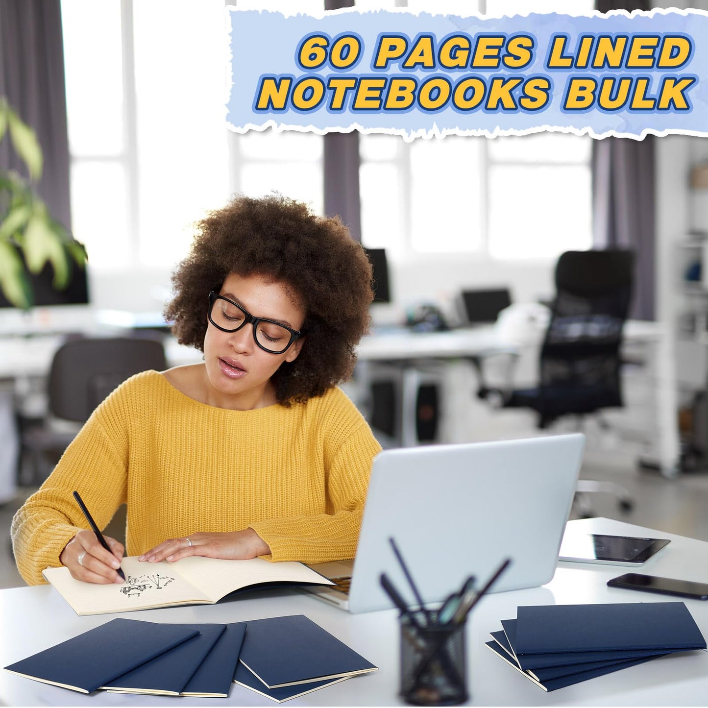 Mimorou 100 Pcs Journals Notebooks Bulk - Kraft Softcover A5 Small Notebooks 5.5 Inch x 8.3 Inch Notepads with 60 Page 30 Sheet for Writing Sketch Travel Office Supplies(Navy Blue,Lined)