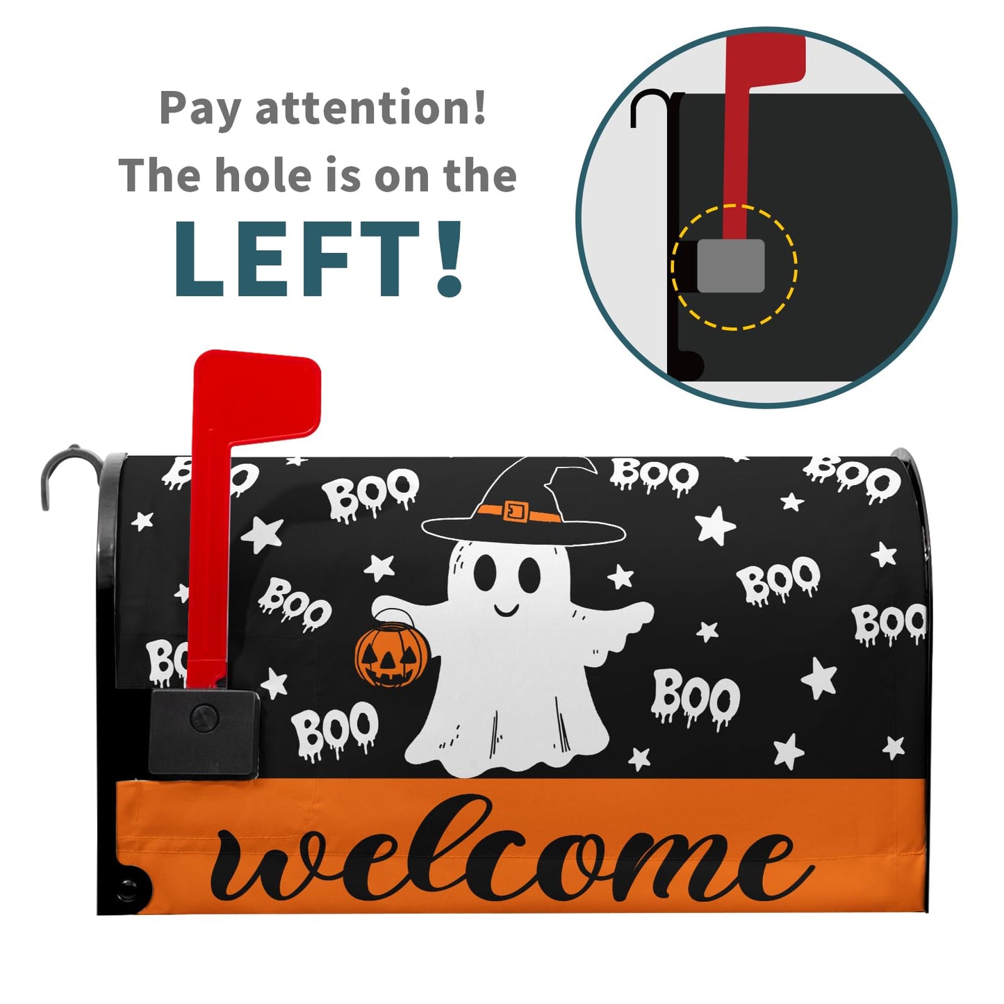 Halloween Ghost Boo Mailbox Cover Magnetic Large Size 25.5 x 21 Inch Halloween Pumpkin Mail Box Covers Fall Mailbox Wraps Welcome Letter Post Box Decoration for Home Garden Yard Outdoor Outside