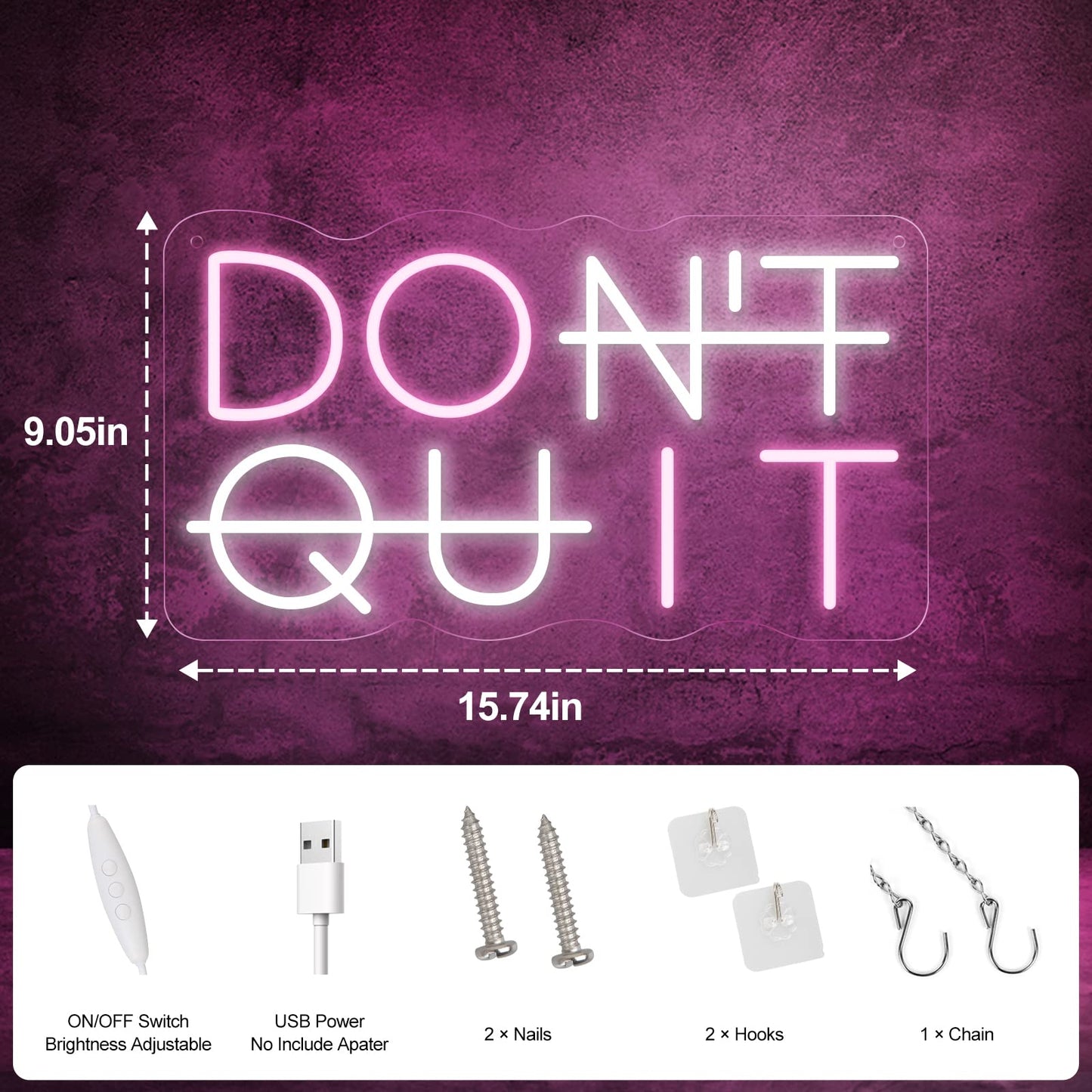 YIKBIK Don't Quit LED Neon Sign for Wall Decor, DO IT Neon Lights Party Decorations, USB Powered Switch Lighting Adjustable for Office, Gym, Man Cave, Gamer Room Decor