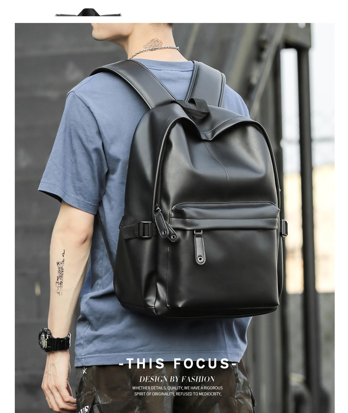 MATE ELAN Pu Leather Laptop Backack For Men Women Classic Water-Resistant Purse Airplane Travel Backpacks Work Business Bag Black