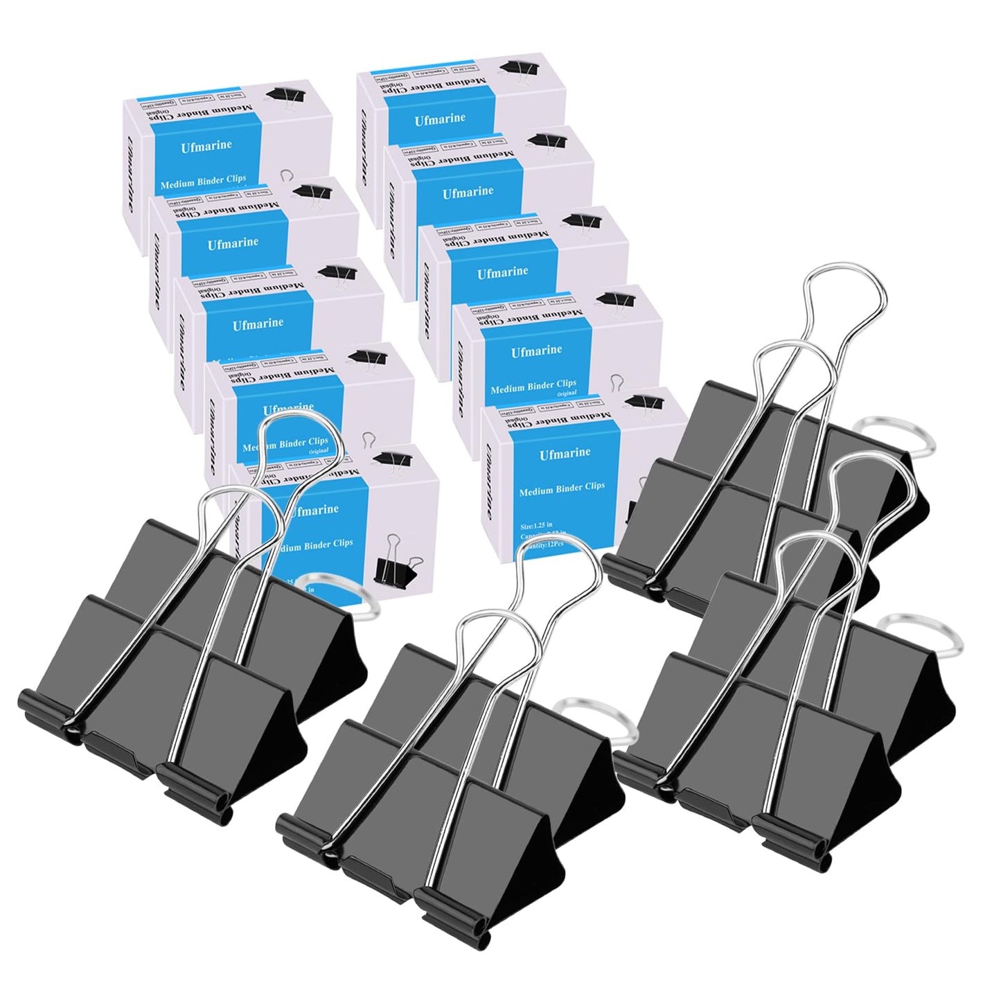 Ufmarine Medium Binder Clips 1.25 inch Length, (144 Pcs) Medium Paper Clips for Office Supplies