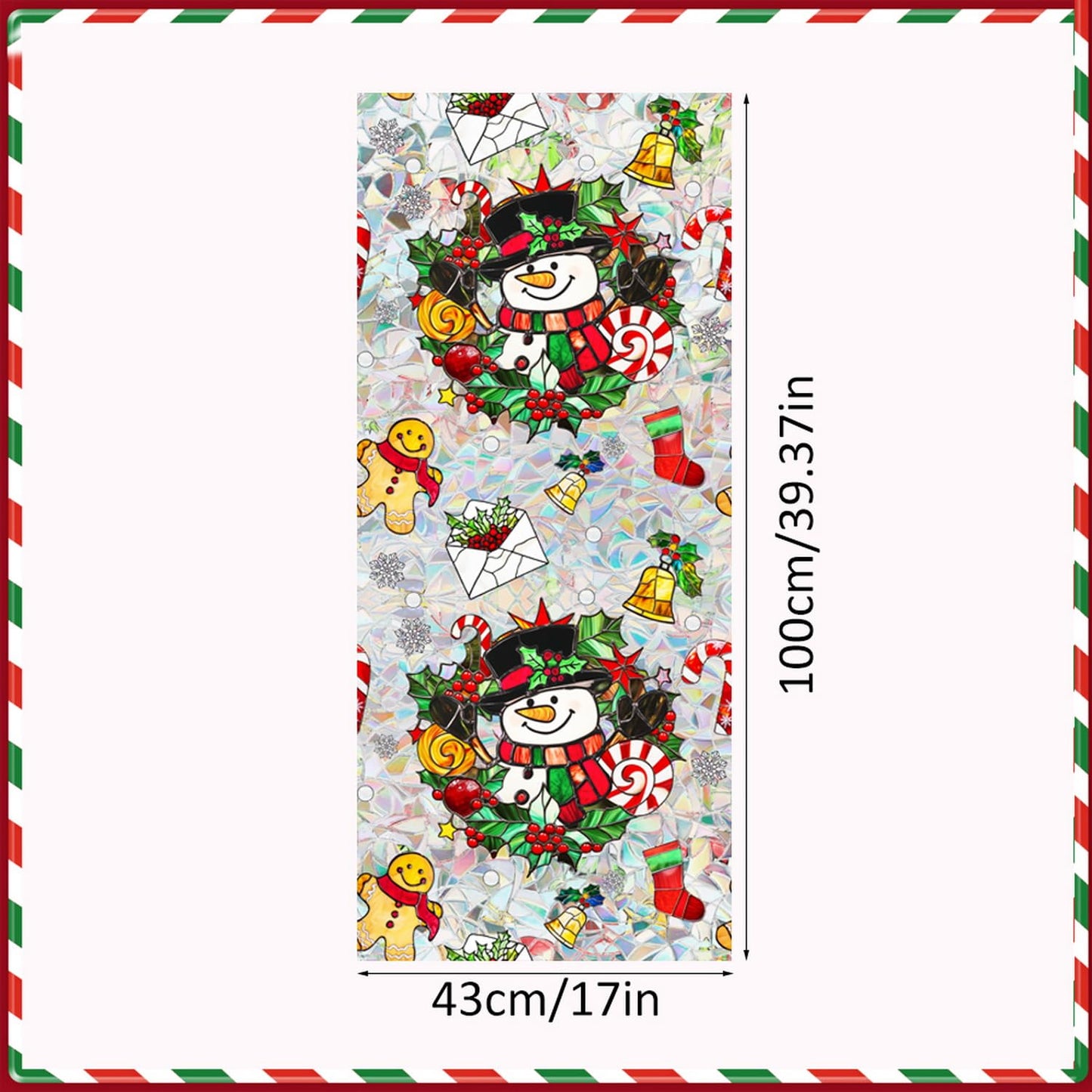 Christmas Window Film Decorative Snowman Gingerbread Man Xmas Red Berry Designs Stained Static Glass Window Clings Stickers for Home Office Living Room Bedroom Glass Windows Door Decor 17x 39.3 Inch