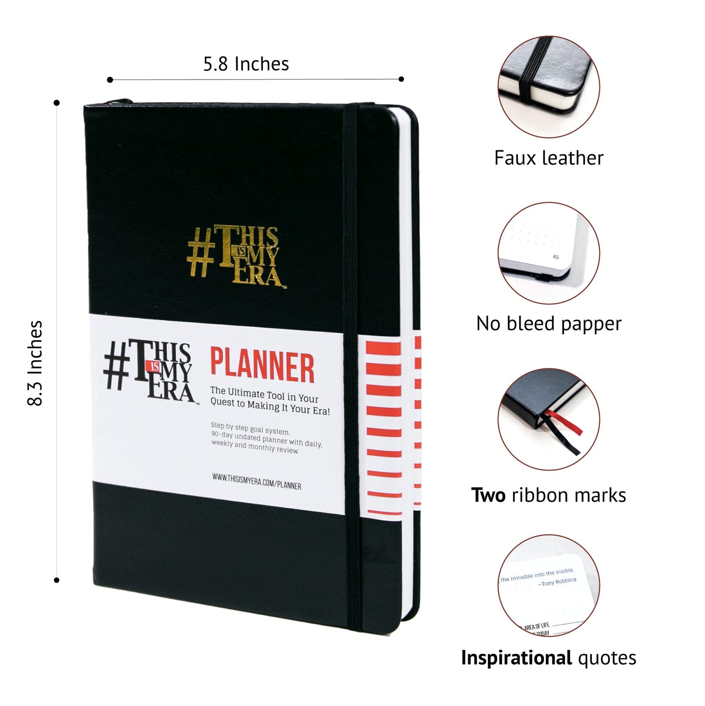 This Is My Era, 90 Day Planner, 2026 Daily Planner Undated, Weekly Planner, Hourly Planner, Work Planner, Goal Productivity Planner, Leather, Hard Cover - Black