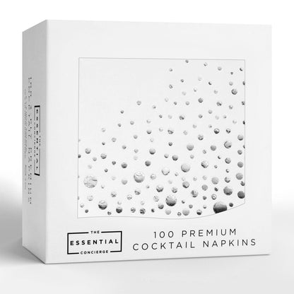 Stylish Silver & White Cocktail Napkins - 100 Disposable 5x5 Inch Wedding Napkins