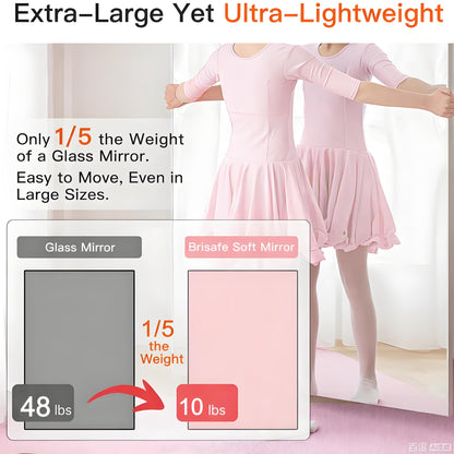 brisafe 71" x 80" (2pcs 71" x 40") Full-Length Wall Mirror – Ultra-Light, Shatterproof Nano Material, Easy Install – Gym, Dance Studio, Home & Yoga – 10 lbs/pc, Cuts Commercial Insurance Costs 60%