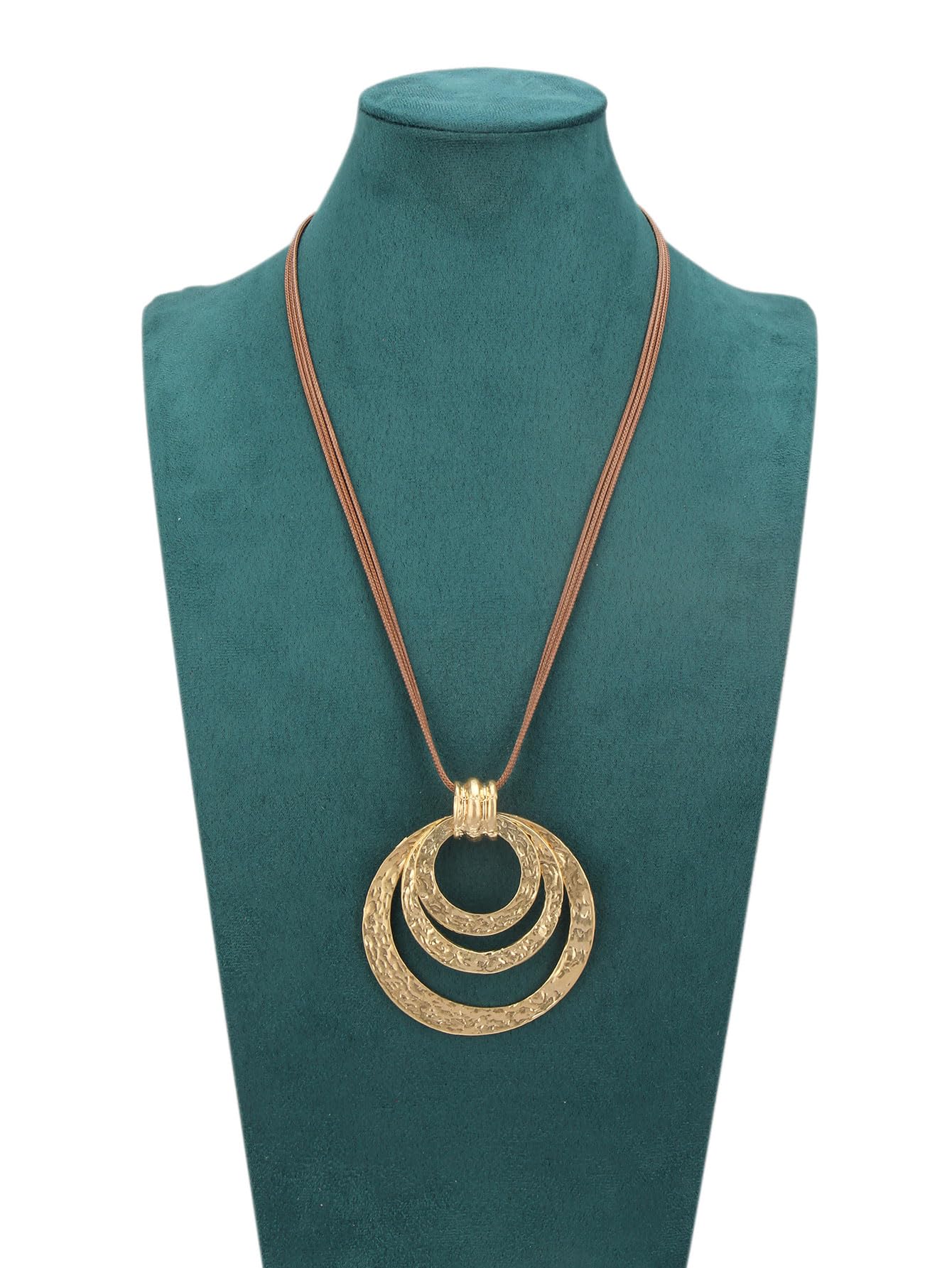 Bjesinmo Vintage Necklace for Women Long Leather Chain Necklace with Large Round Ring Statement Necklaces Hippie Jewelry
