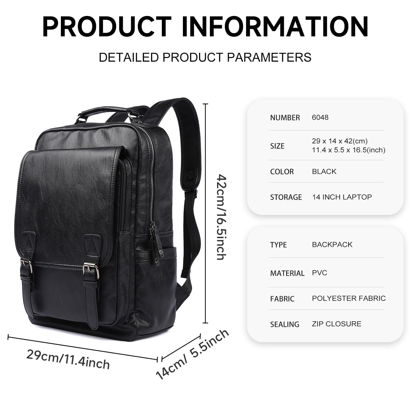 MATE ELAN Leather Travel Laptop Backpack For Men Fit 15.6" Waterproof Vintage Backpack Business Work Knapsack College Commute Hiking Black Backpacks