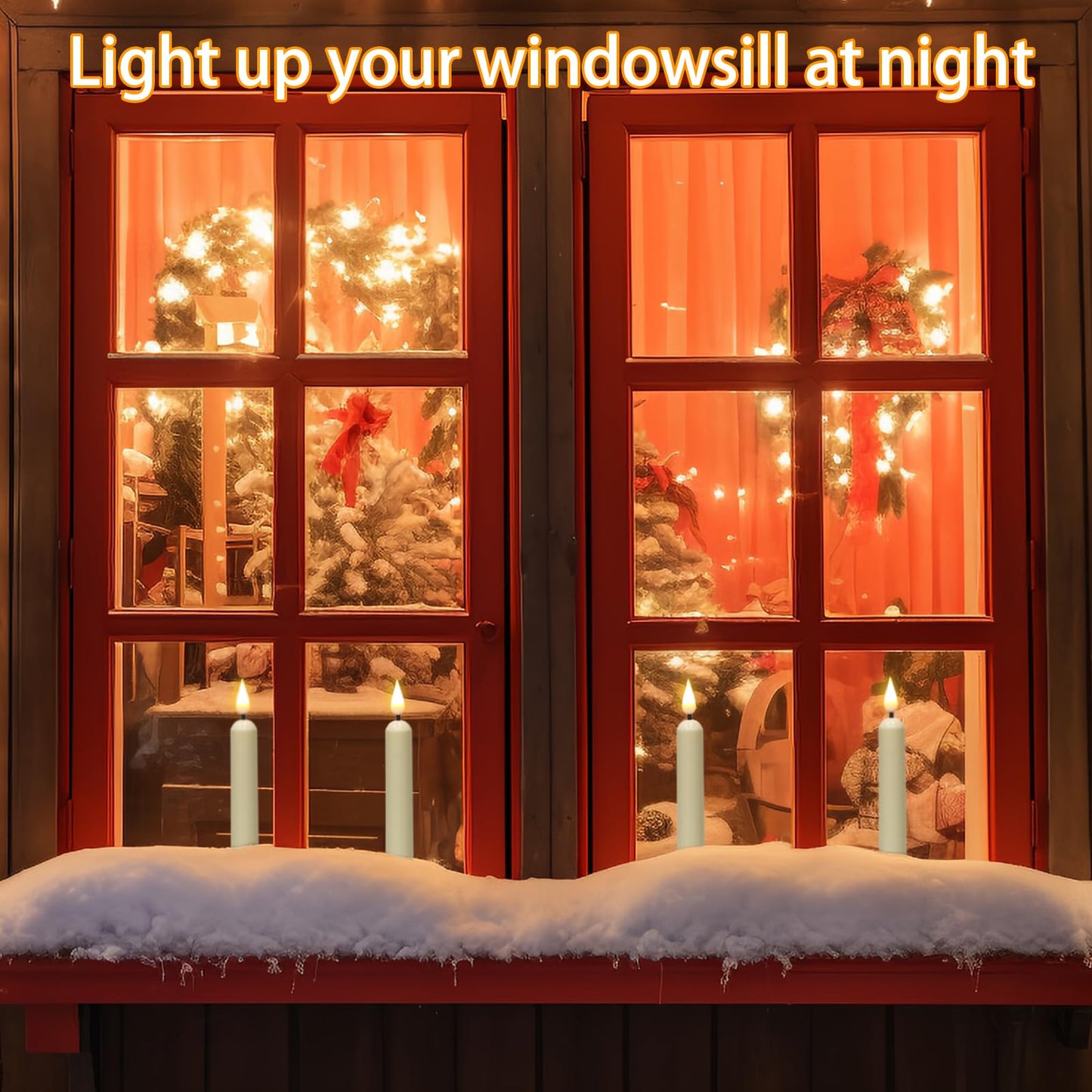 KunSwenn Window Candles with Sensor Dusk to Dawn, Christmas Battery Operated Window Candles with Black Holder and Suction Cup, LED Flameless Taper Candlesticks for Home Decorations (Ivory, Set of 6)