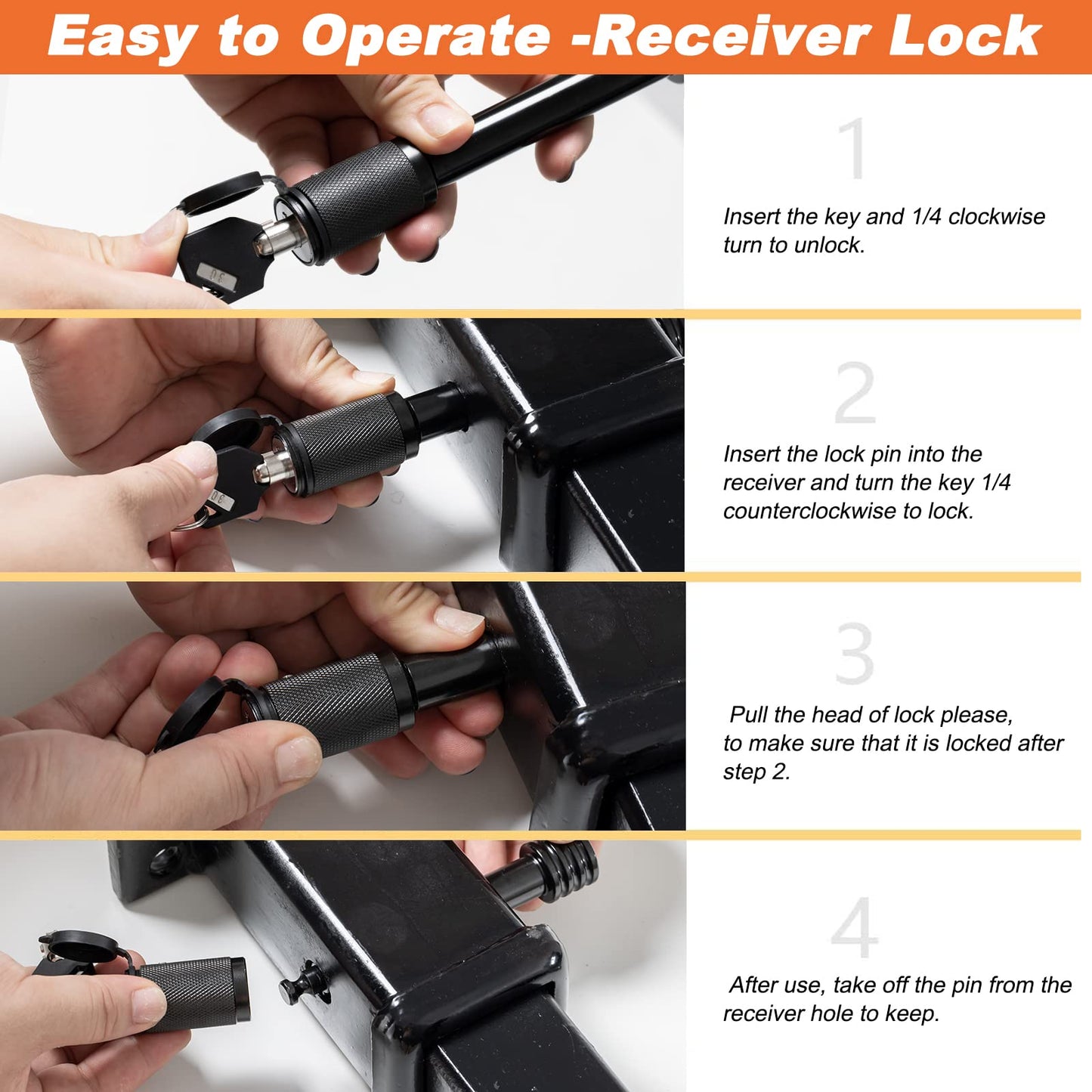 CZC AUTO Hitch Receiver Pin Lock, Trailer Receiver Lock with 5/8" Pin for Class III IV 2" and 2-1/2" Receiver, for Hitch Bike Rack Tray Ball Tow Rope for Trailer Truck Car Boat (1 Pack, 5/8 inch pin)