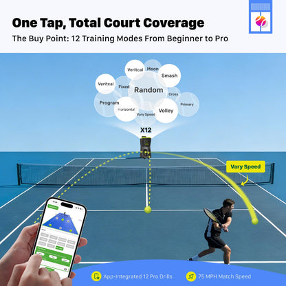 PUSUN PT-Smart Tennis Ball Machine: App Control,12 Drills,6-Level Spin,28-Pt,14 Padel Modes,75 MPH,32.6 lbs,100+ Ball, 5H Battery, Portable, for Fitness,Coaches,Solo Practice,Pros,School (Black)