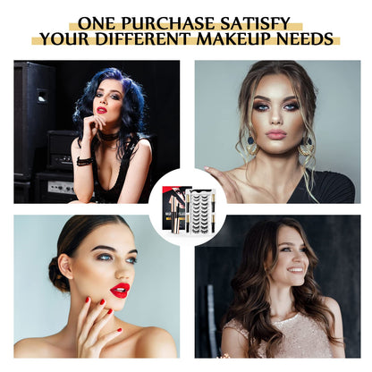 Magnetic Eyelashes, Magnetic Eyelashes Natural Look, 10 Pairs Reusable Eye Lashes 4 Tubes of Eyeliner with Tweezer