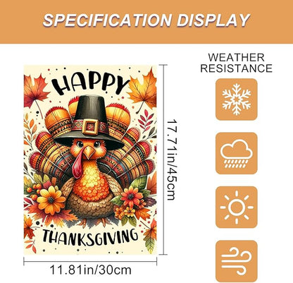 Thanksgiving Garden Flag 12x18 Inch Double Sided Turkey Flags Happy Fall Pumpkin Leaves Acorn Small Yard Flag Autumn Harvest Decoration for Outdoor Porch Lawn Holiday Seasonal Display