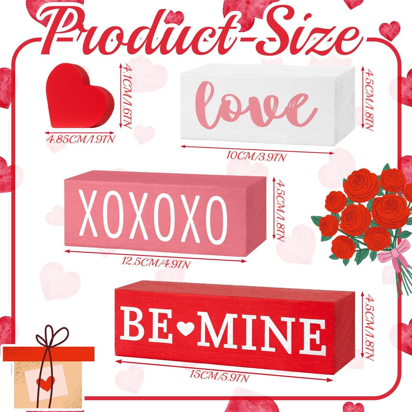 4 Pcs Valentine's Day Table Decor Valentine Wood Book Stack Wooden Signs Decoration for Valentines Day Decorations Wedding Anniversary Party Shelf