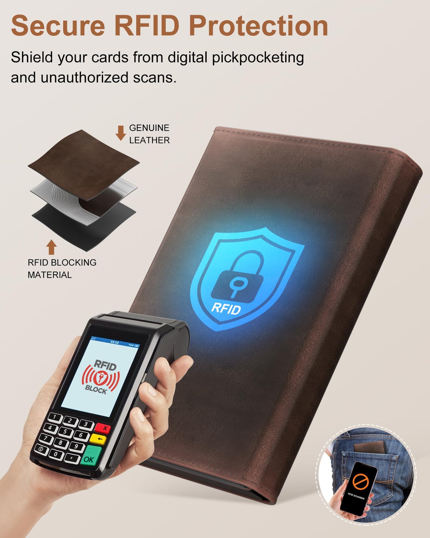 ROYAL KIT Wallet for Men Card Holder: Pop Up Card Case, RFID Blocking, Premium Genuine Leather, Slim, Minimalist, Front Pocket - 14 Card Capacity | ID Window | Cash Slot (Brown)