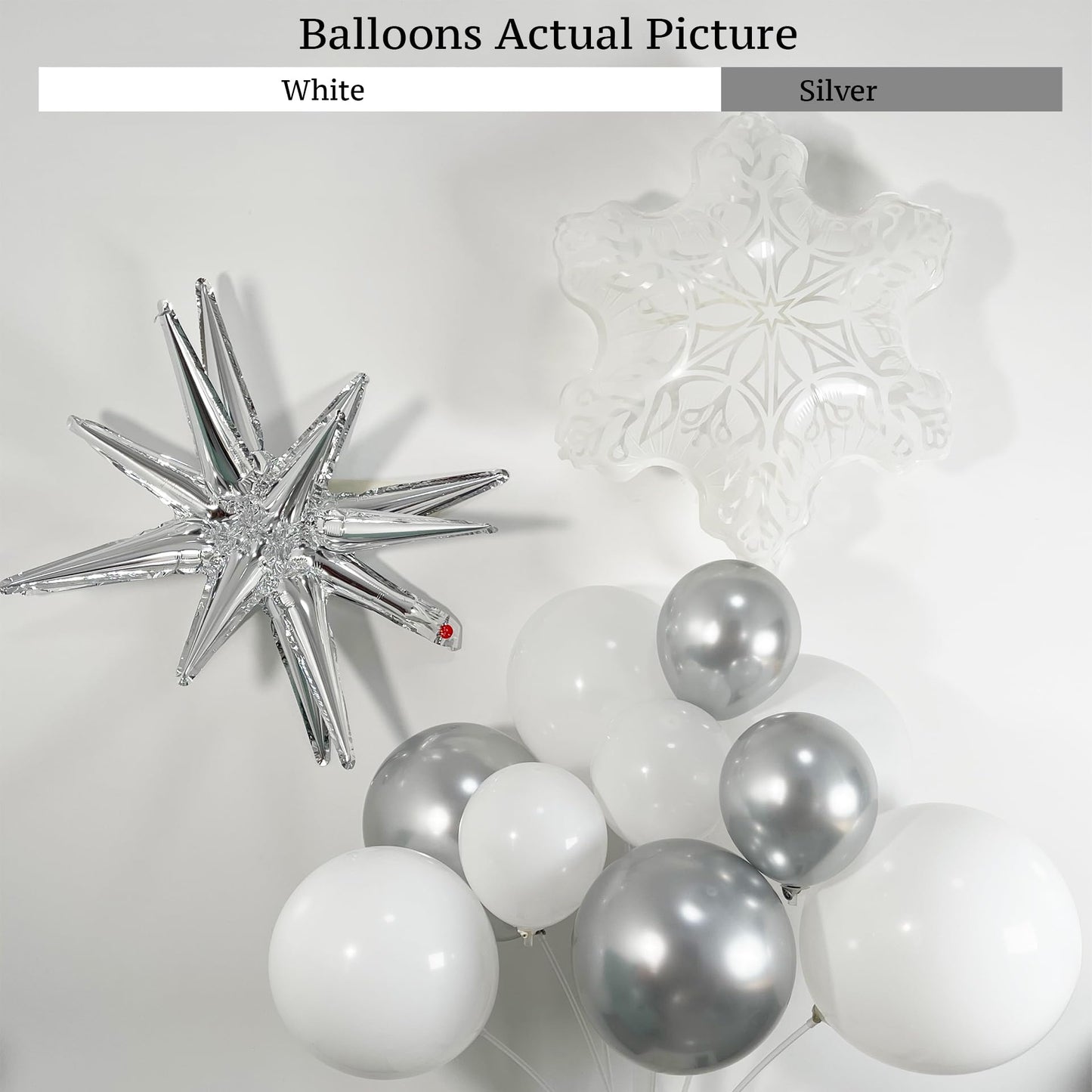 Metallic Silver and White Balloon Arch 128Pcs Winter Wonderland Snowflake Balloon Arch Perfect for Christmas Decor Snowman Birthday Parties, 2026 New Year Eve Party, Snowflake Party Decorations